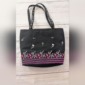 Liz Claiborne Like New Vintage 90s Black Floral Purse